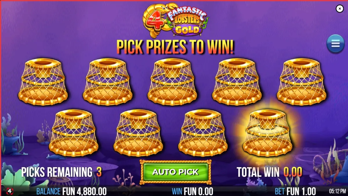 Interface do slot 4 Fantastic Lobsters Gold com símbolos de lagostas e tesouros